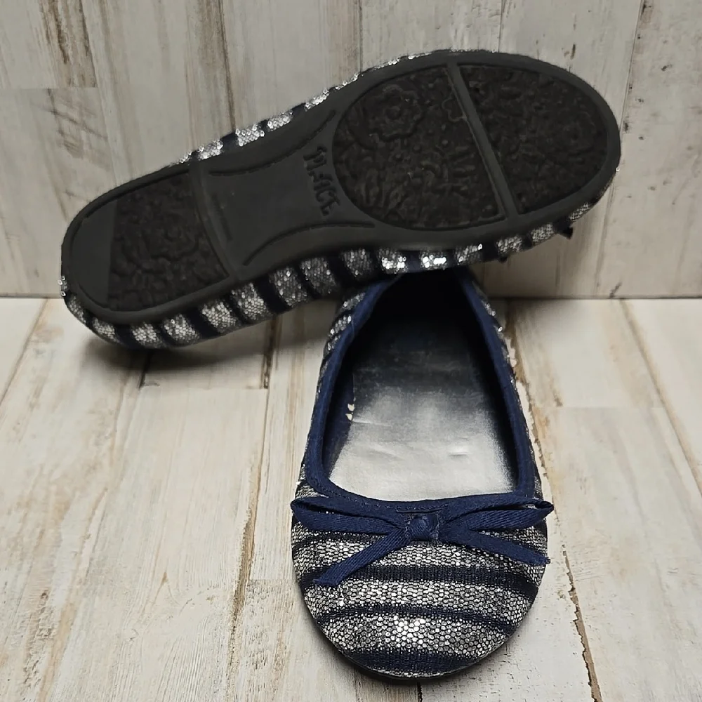 Navy and Silver Glitter Striped Girl's Flats